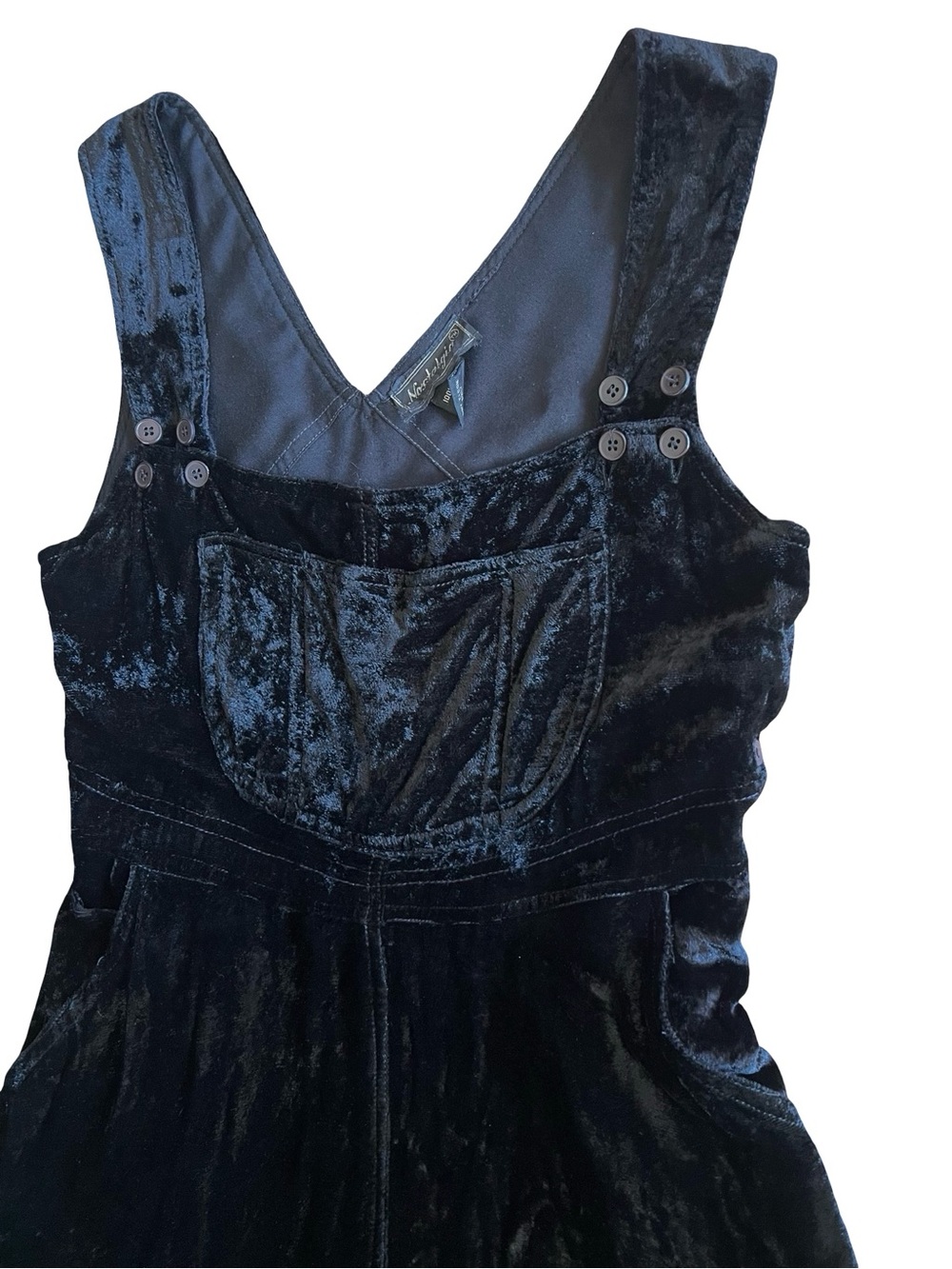 VTG 90s Black Velvet Pinafore Overall Sz S Dress Whimsigoth Goth Grunge Retro - Picture 4 of 12